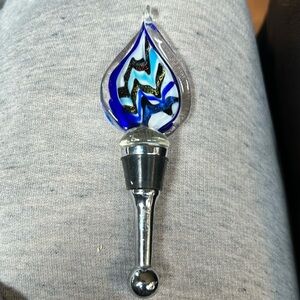 Glass Wine Bottle Stopper Cobalt Blue, white, light blue